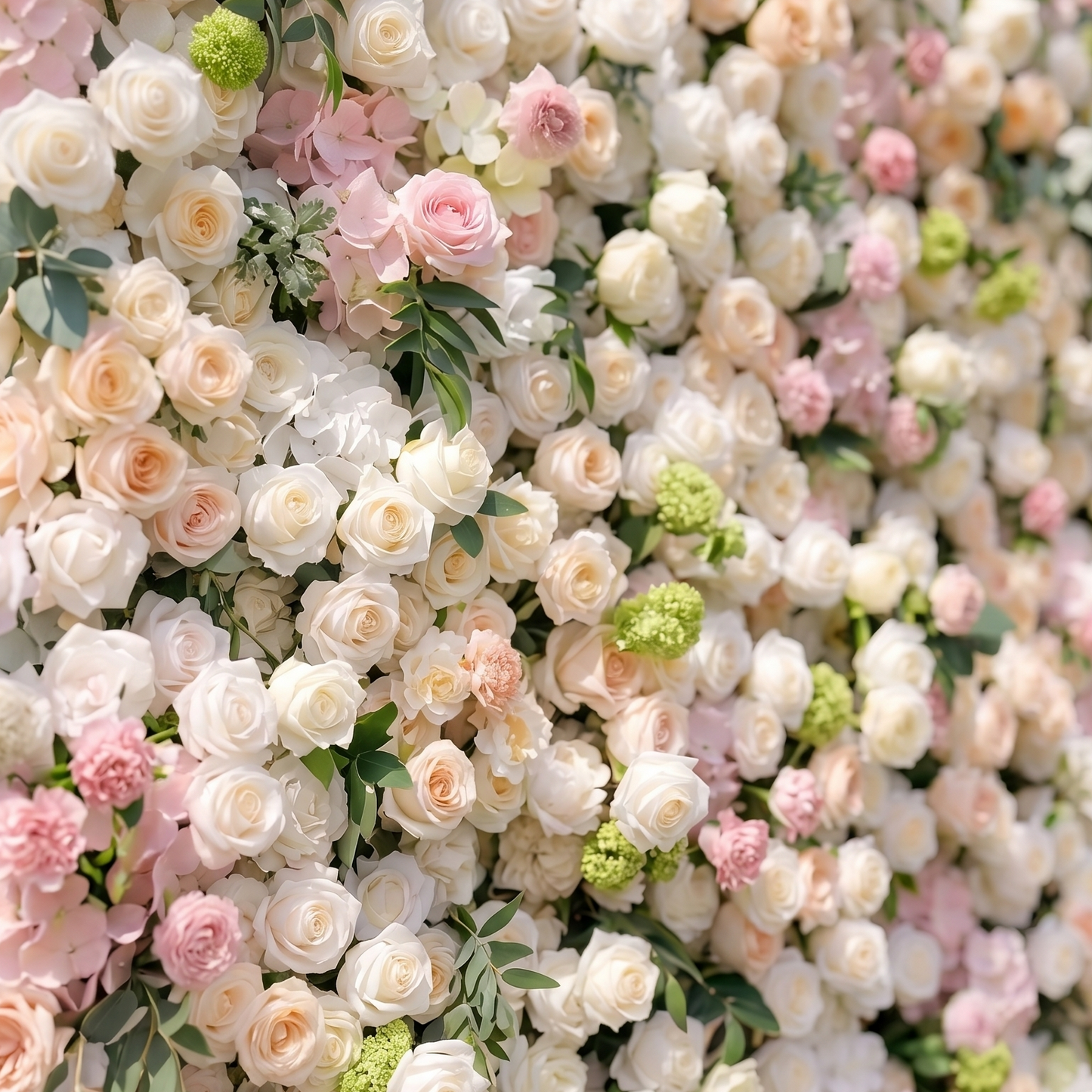 Pink and white silk flower wall close-up
