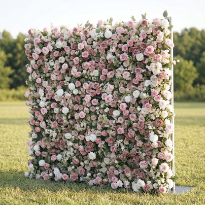 Pink and white rose flower wall side view