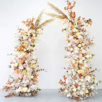 Rosy Early Fall Series Pampas Grass Horn Arch Wedding Backdrop Decor Floral Arrangement