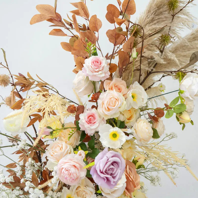 Rosy Early Fall Series Pampas Grass Horn Arch Wedding Backdrop Decor Floral Arrangement