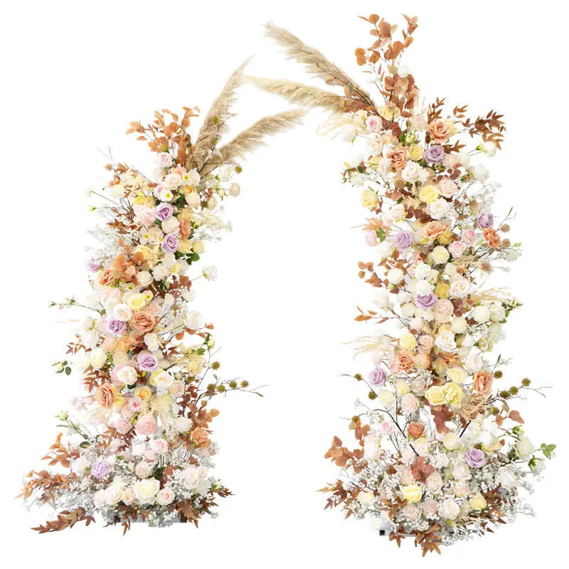 Rosy Early Fall Series Pampas Grass Horn Arch Wedding Backdrop Decor Floral Arrangement