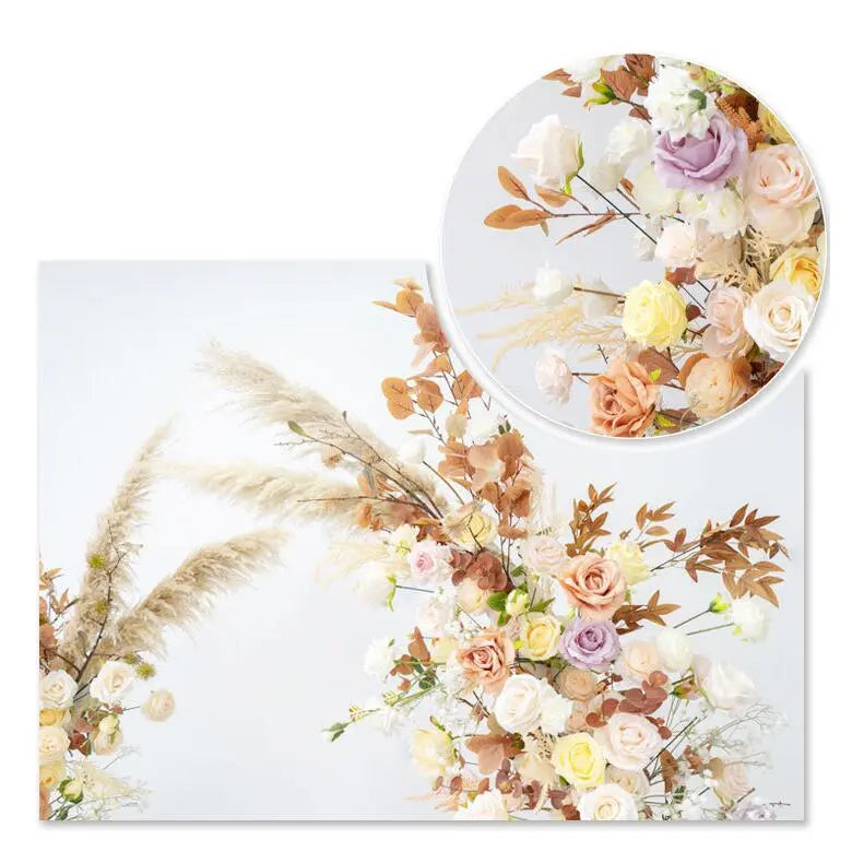 Rosy Early Fall Series Pampas Grass Horn Arch Wedding Backdrop Decor Floral Arrangement