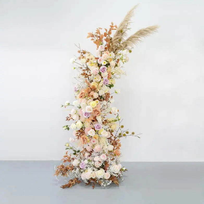 Rosy Early Fall Series Pampas Grass Horn Arch Wedding Backdrop Decor Floral Arrangement