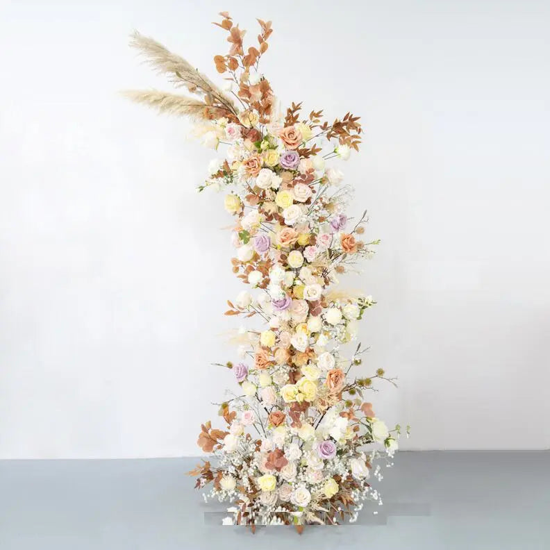 Rosy Early Fall Series Pampas Grass Horn Arch Wedding Backdrop Decor Floral Arrangement
