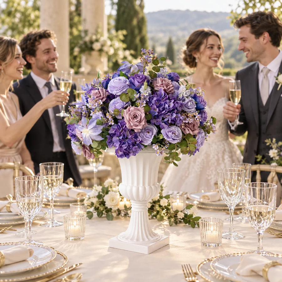 Purple Floral Centerpiece – Wedding Table Decor styled for a wedding celebration