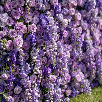 3D purple flower wall event backdrop detail