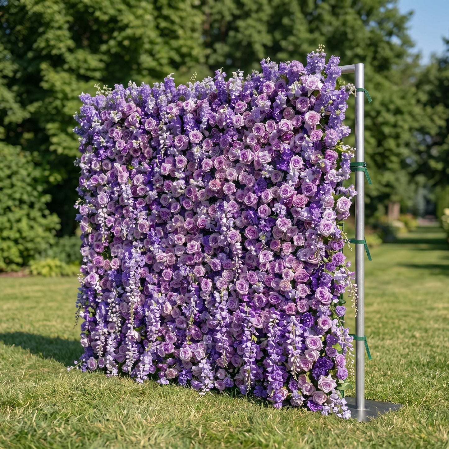 Purple flower wall backdrop side view