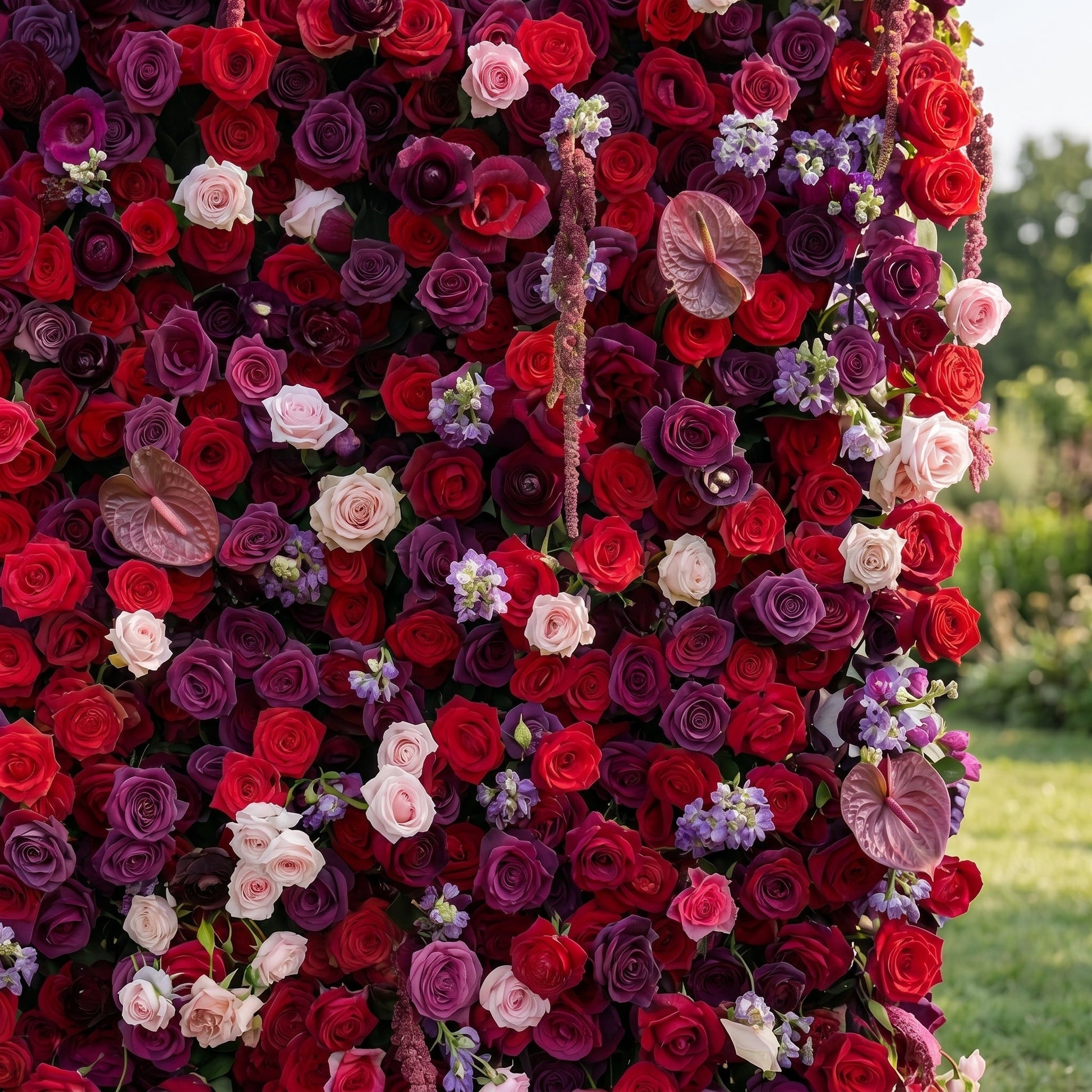 Purple and red floral backdrop detail