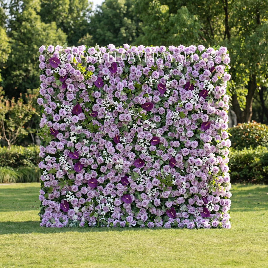 Purple rose flower wall with transparent Rosy Flower Wall logo