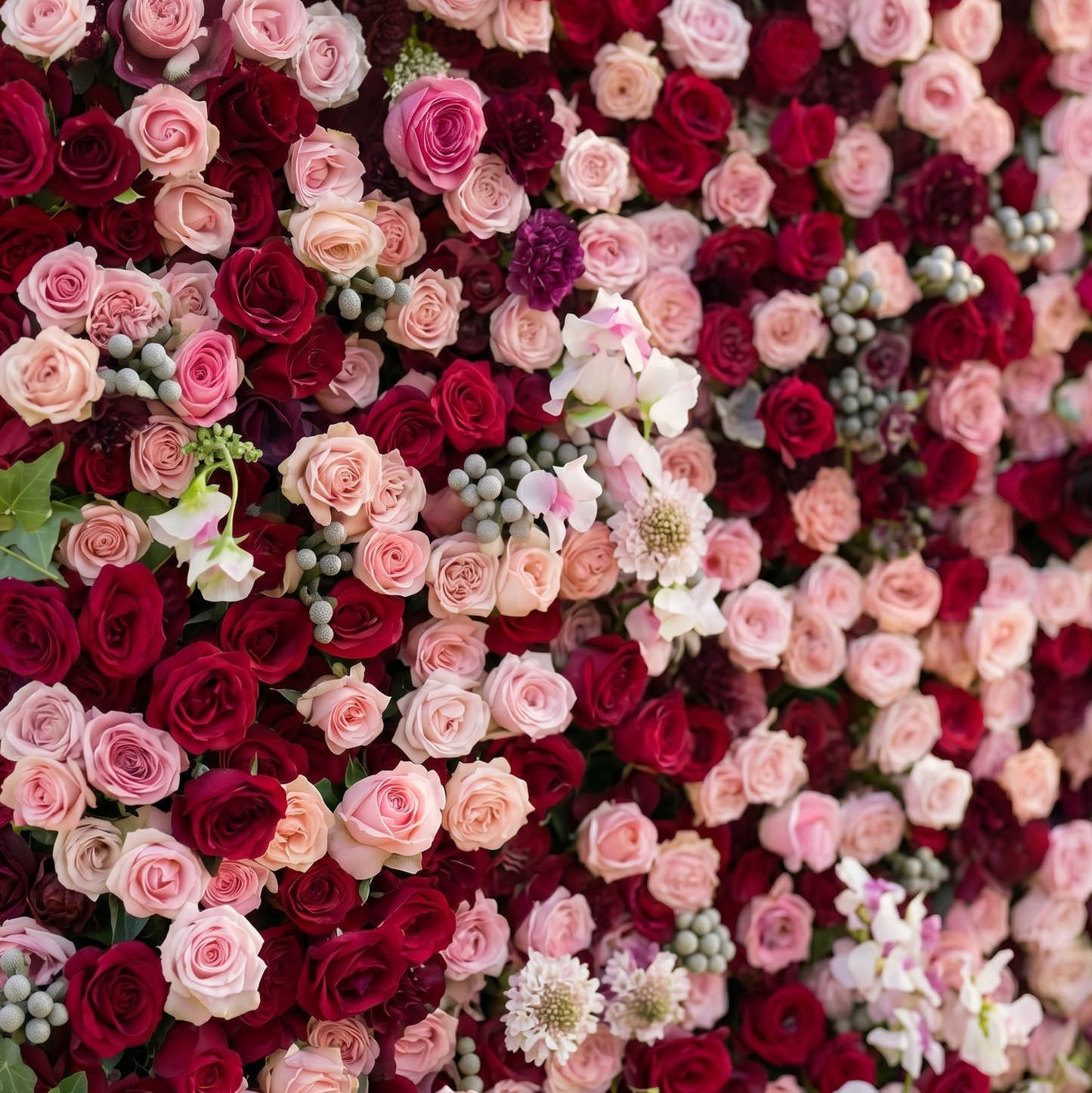 Burgundy and blush silk rose flower wall texture