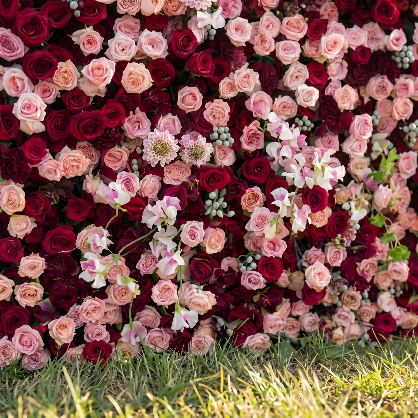 3D red and pink flower wall event backdrop detail