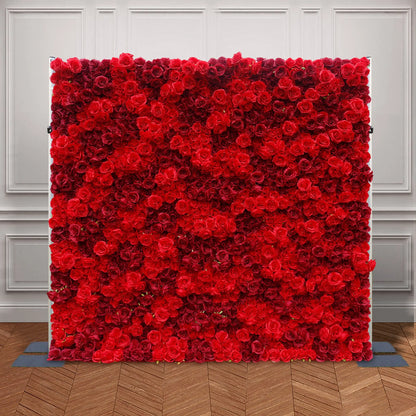 Rosy 3D Texture Pure Red Rose Cloth Roll Up Flowers Wall Backdrop