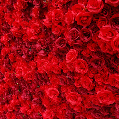 Rosy 3D Texture Pure Red Rose Cloth Roll Up Flowers Wall Backdrop
