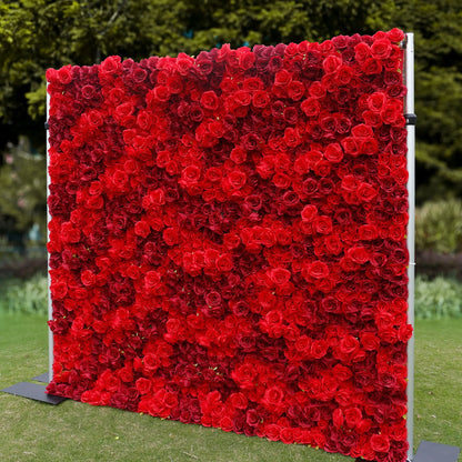 Rosy 3D Texture Pure Red Rose Cloth Roll Up Flowers Wall Backdrop