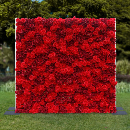 Rosy 3D Texture Pure Red Rose Cloth Roll Up Flowers Wall Backdrop