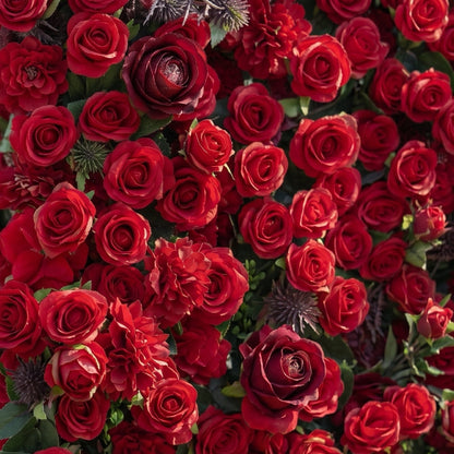 3D red rose flower wall event backdrop detail