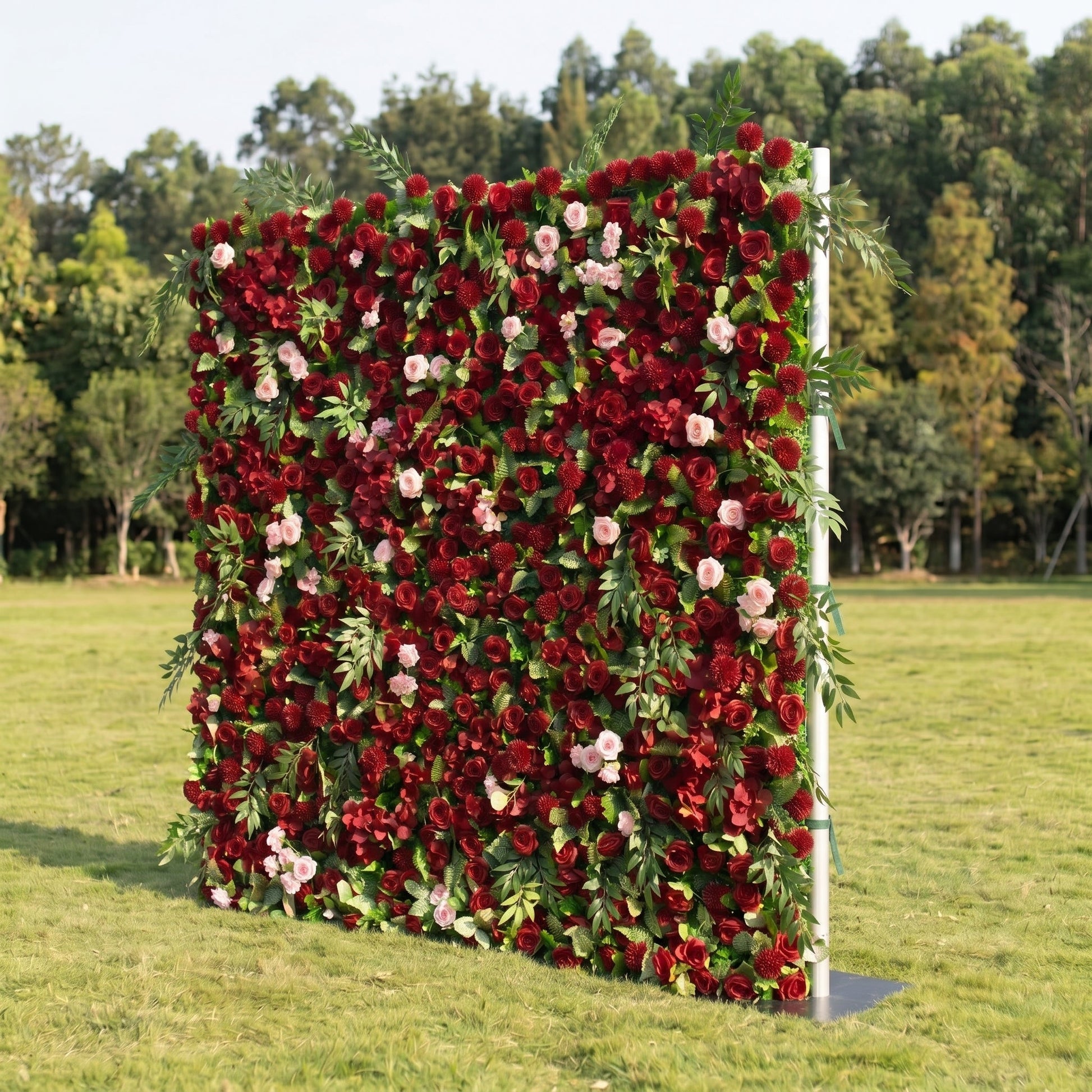 Red rose and greenery artificial flower wall right view