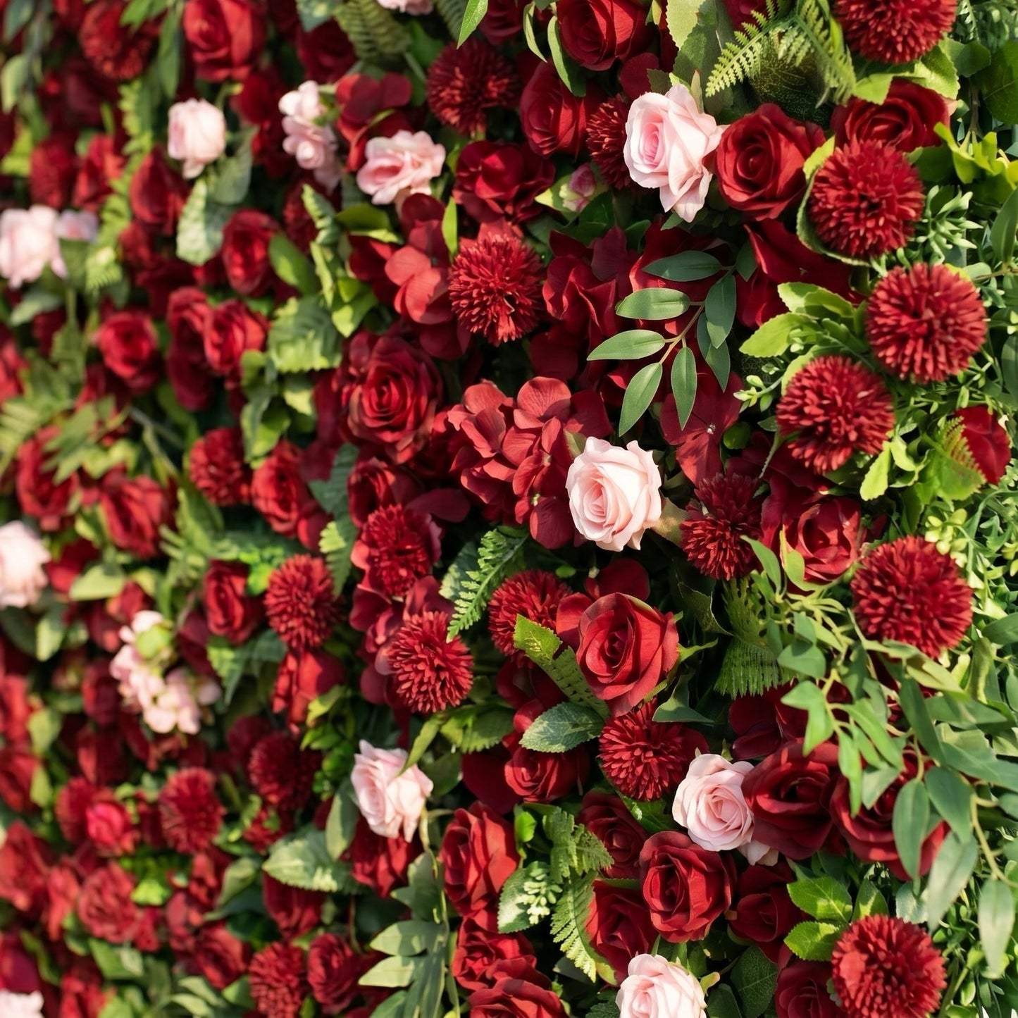 3D red rose greenery flower wall detail