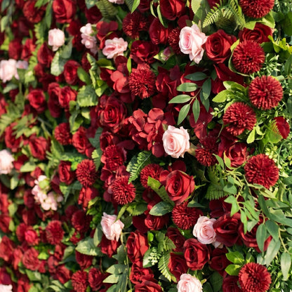 3D red rose greenery flower wall detail