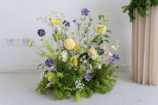 Yellow & Purple Floral Row – Wedding Aisle Decor