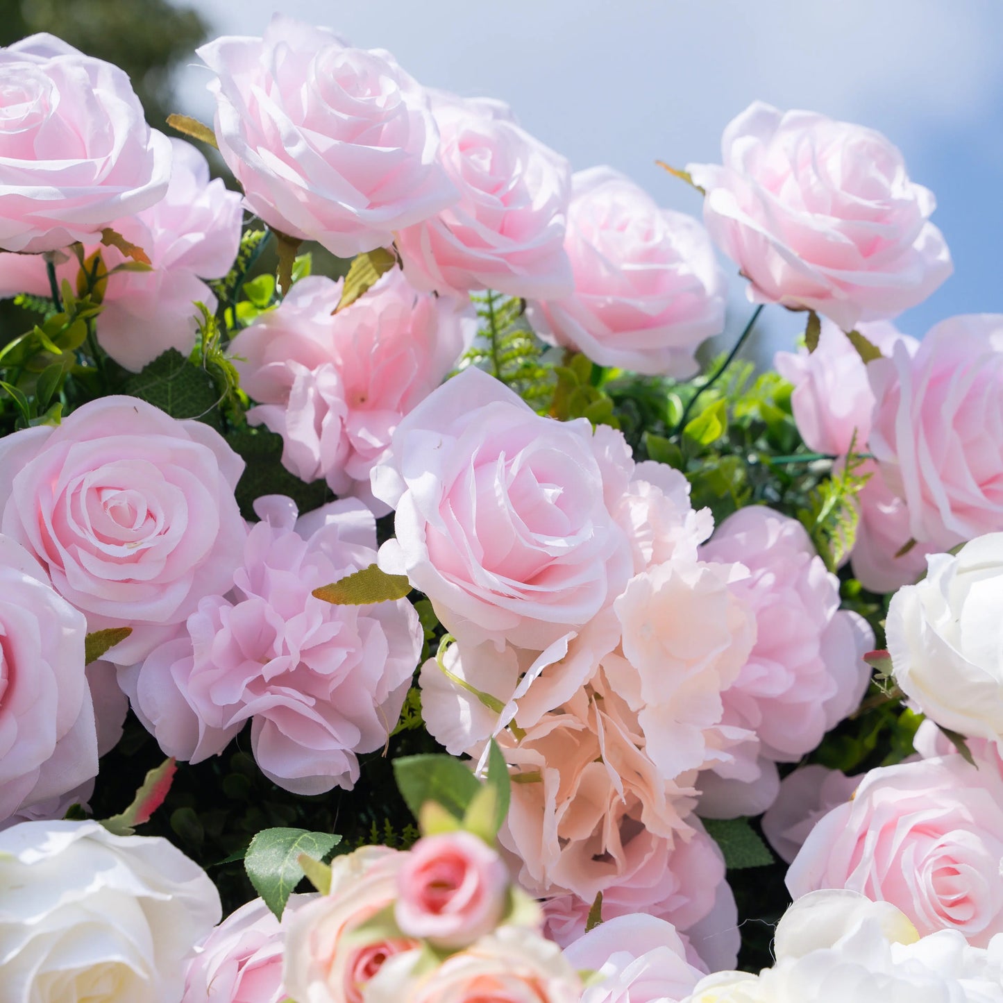 Artificial flower wall floral detail view