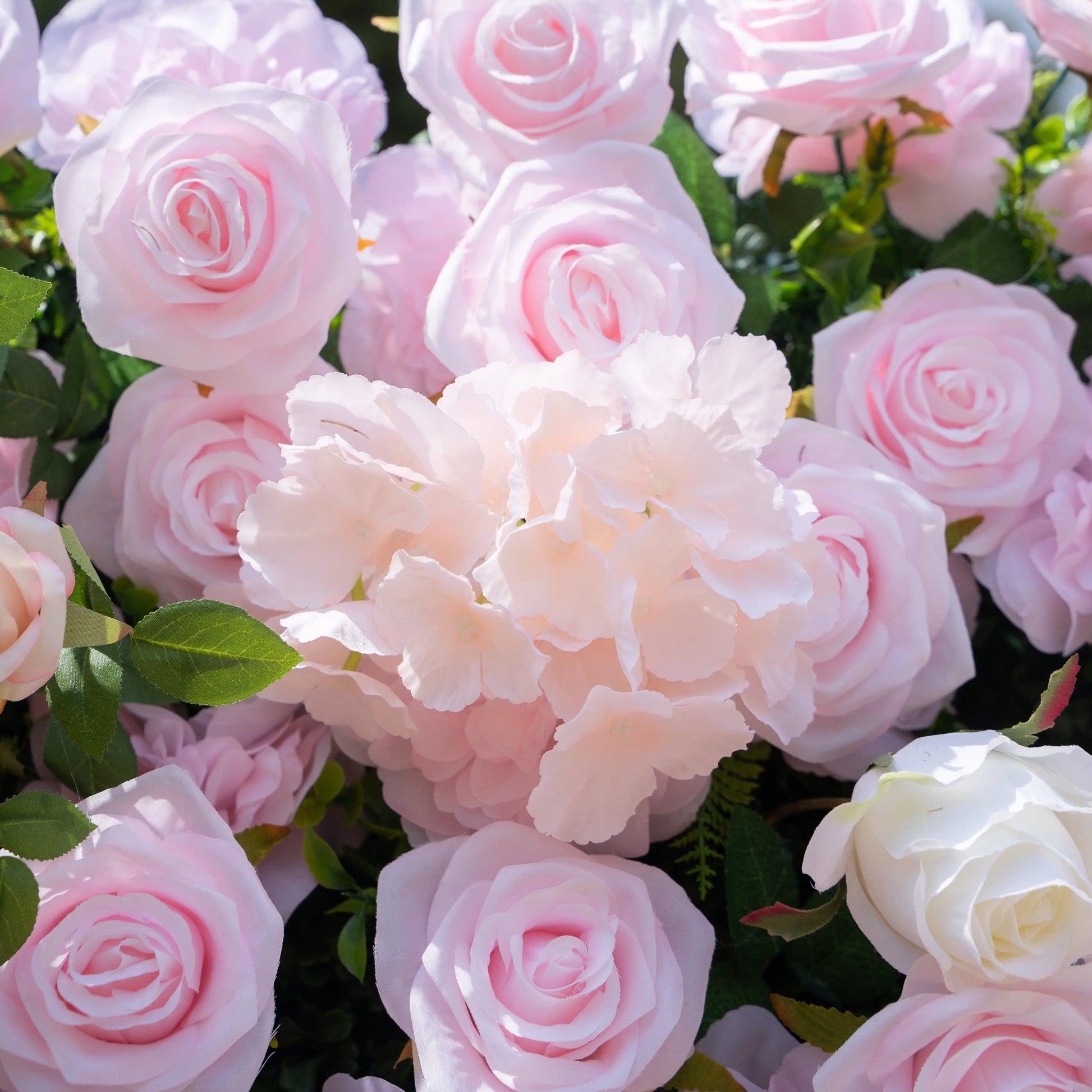 Artificial flower wall floral detail view