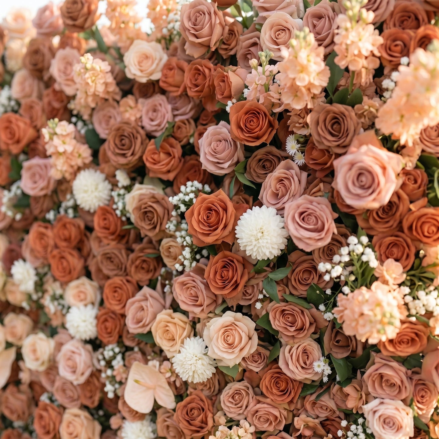 Rose silk flower wall close-up detail