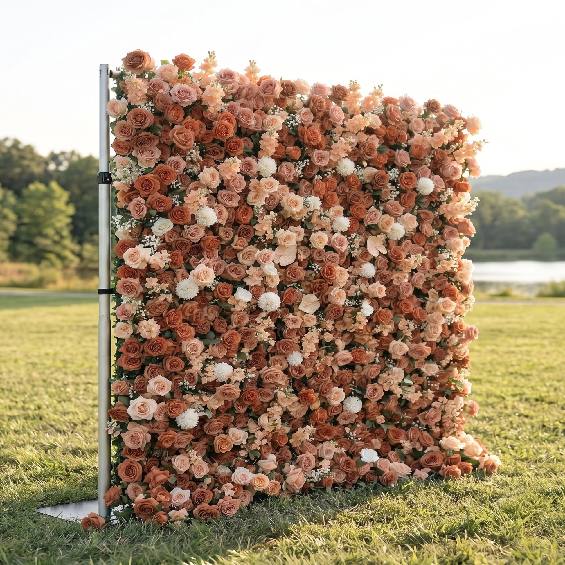 Rose silk flower wall side view