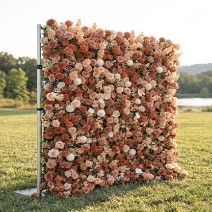 Rose silk flower wall side view