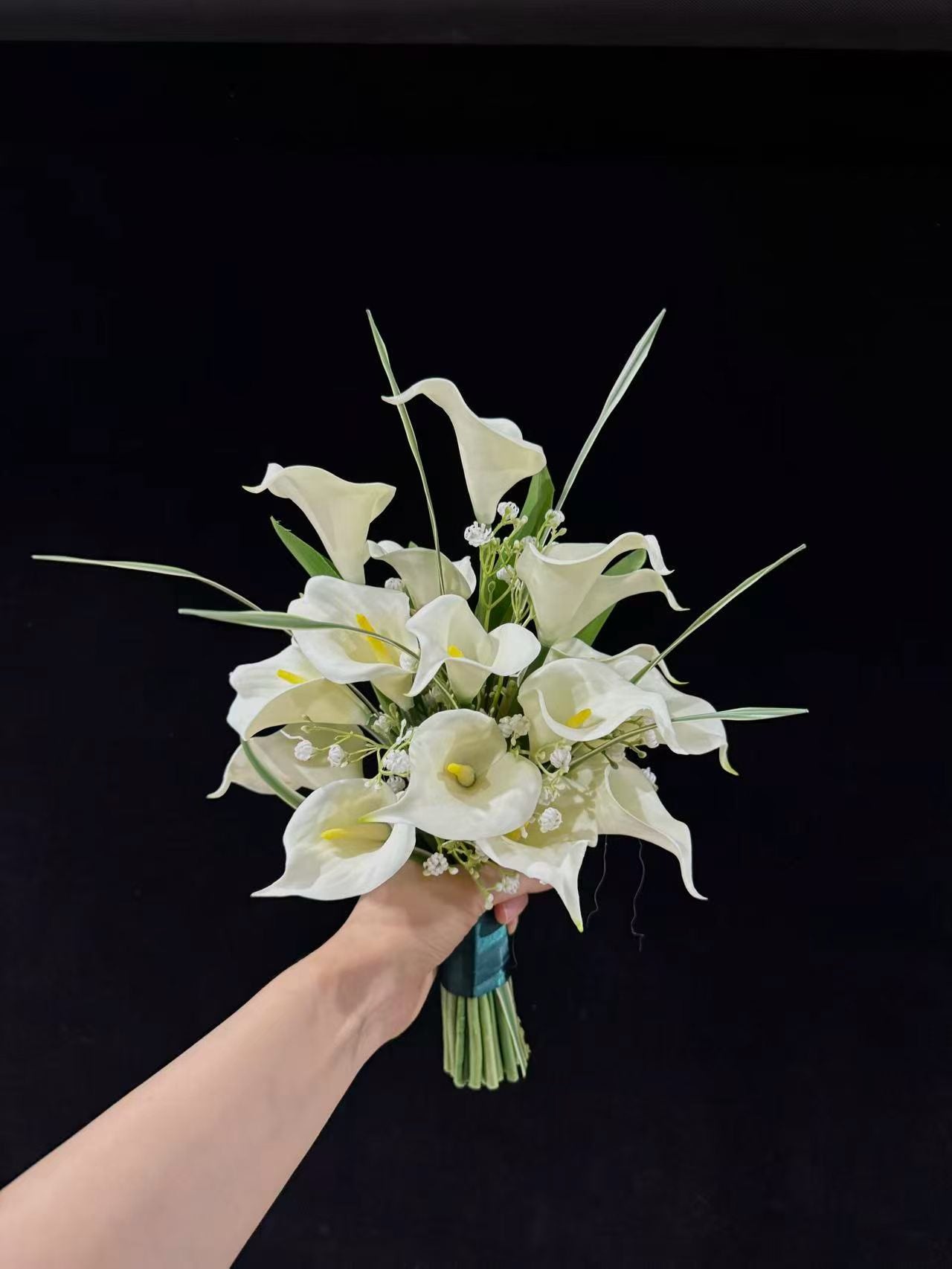 White Calla Lily and Orchid Bridal Bouquet by Rosy Flower Wall — luxury bridal bouquet for weddings and events