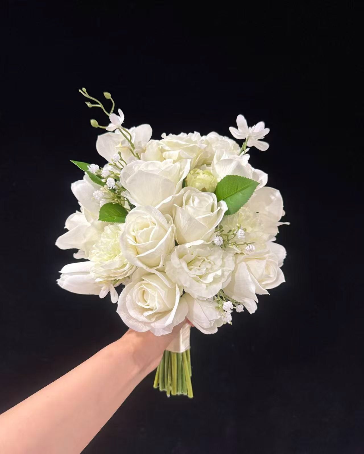 Romantic White Rose Bridal Bouquet by Rosy Flower Wall — luxury bridal bouquet for weddings and events