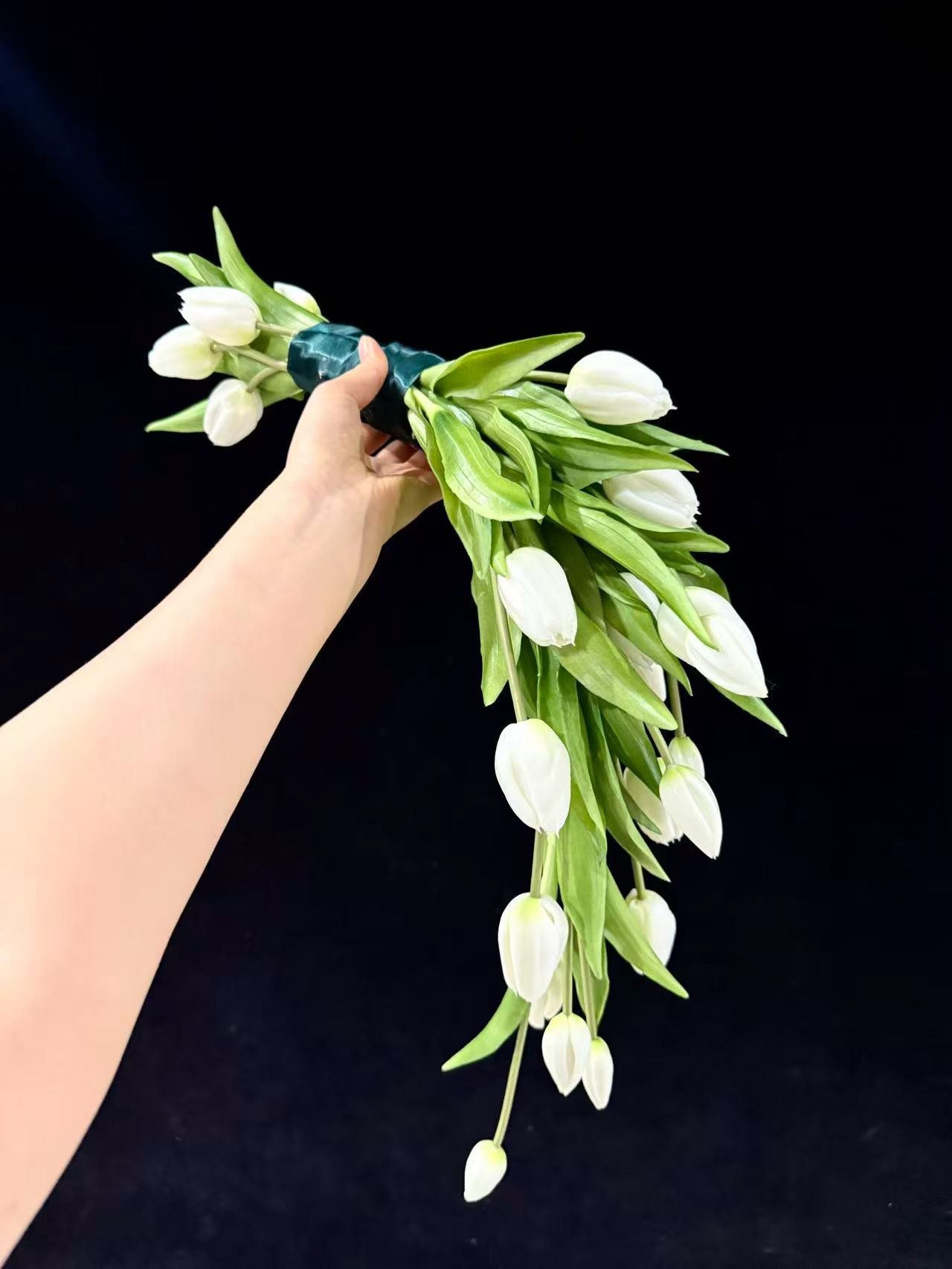 Cascading White Tulip Bridal Bouquet by Rosy Flower Wall — luxury bridal bouquet for weddings and events