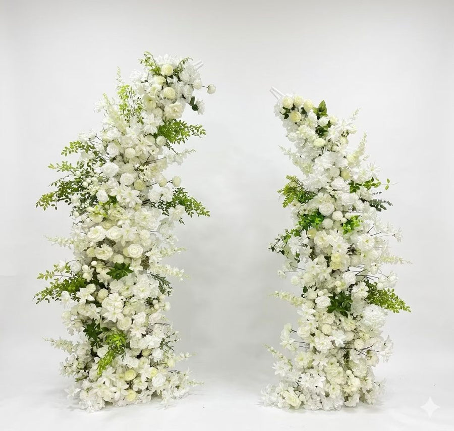 Airy White Garden Wedding Flower Arch by Rosy Flower Wall — luxury wedding flower arch for weddings and events