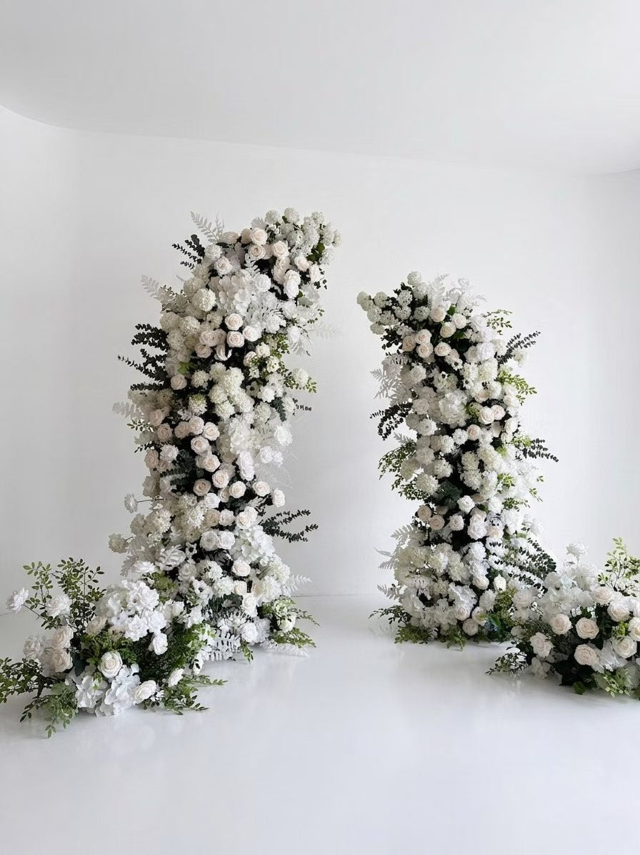 Snow White Floral Wedding Arch by Rosy Flower Wall — luxury wedding flower arch for weddings and events