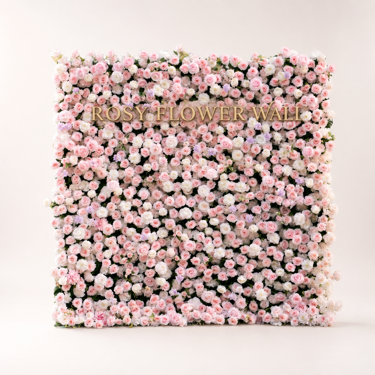 Blush pink and ivory rose 3D flower wall on warm white studio background