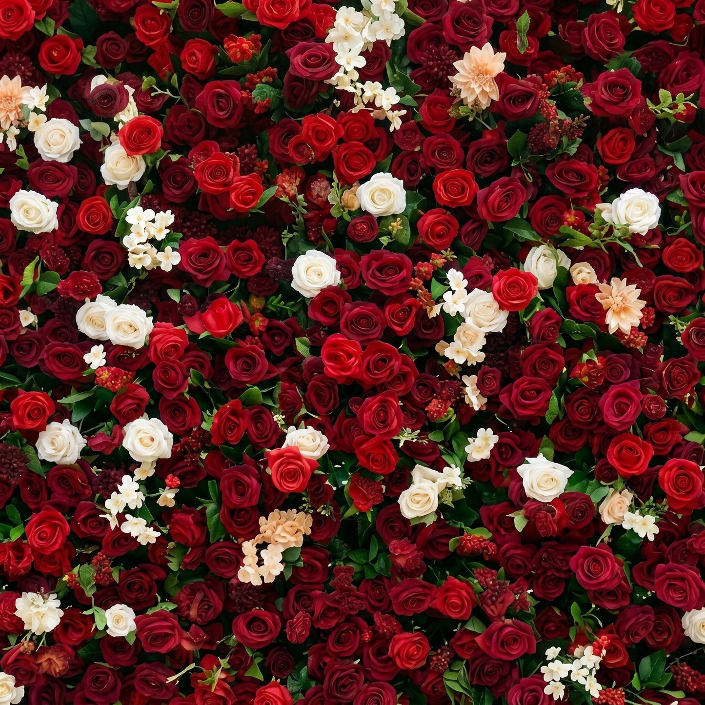Close-up detail of Isla red burgundy and ivory artificial roses