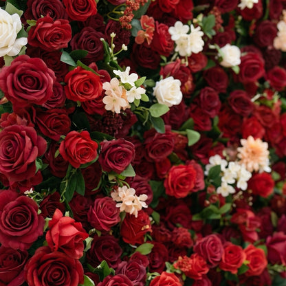 Dimensional close-up of Isla red rose flower wall backdrop