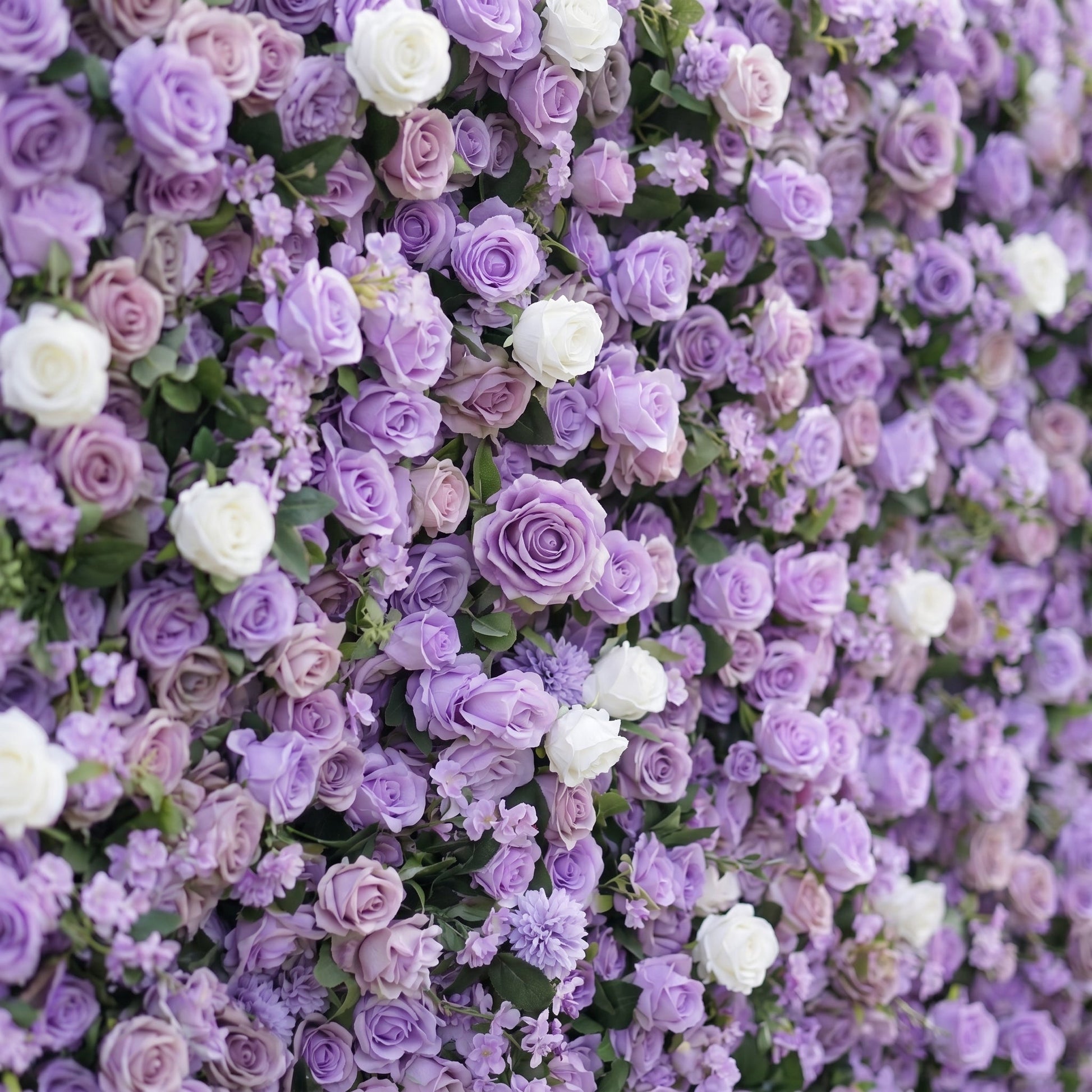 Close-up detail of lavender mauve and ivory artificial roses