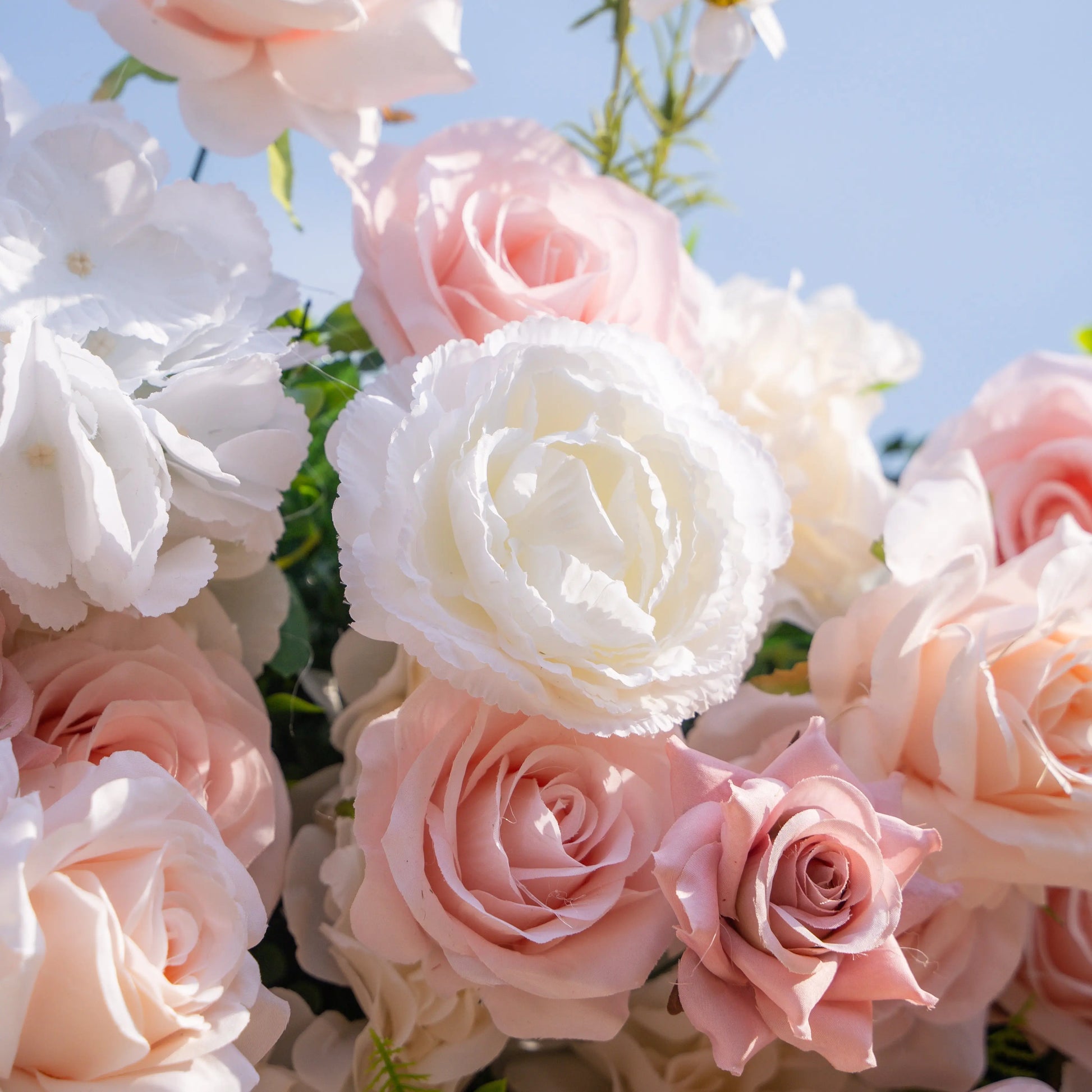 Artificial flower wall floral detail view