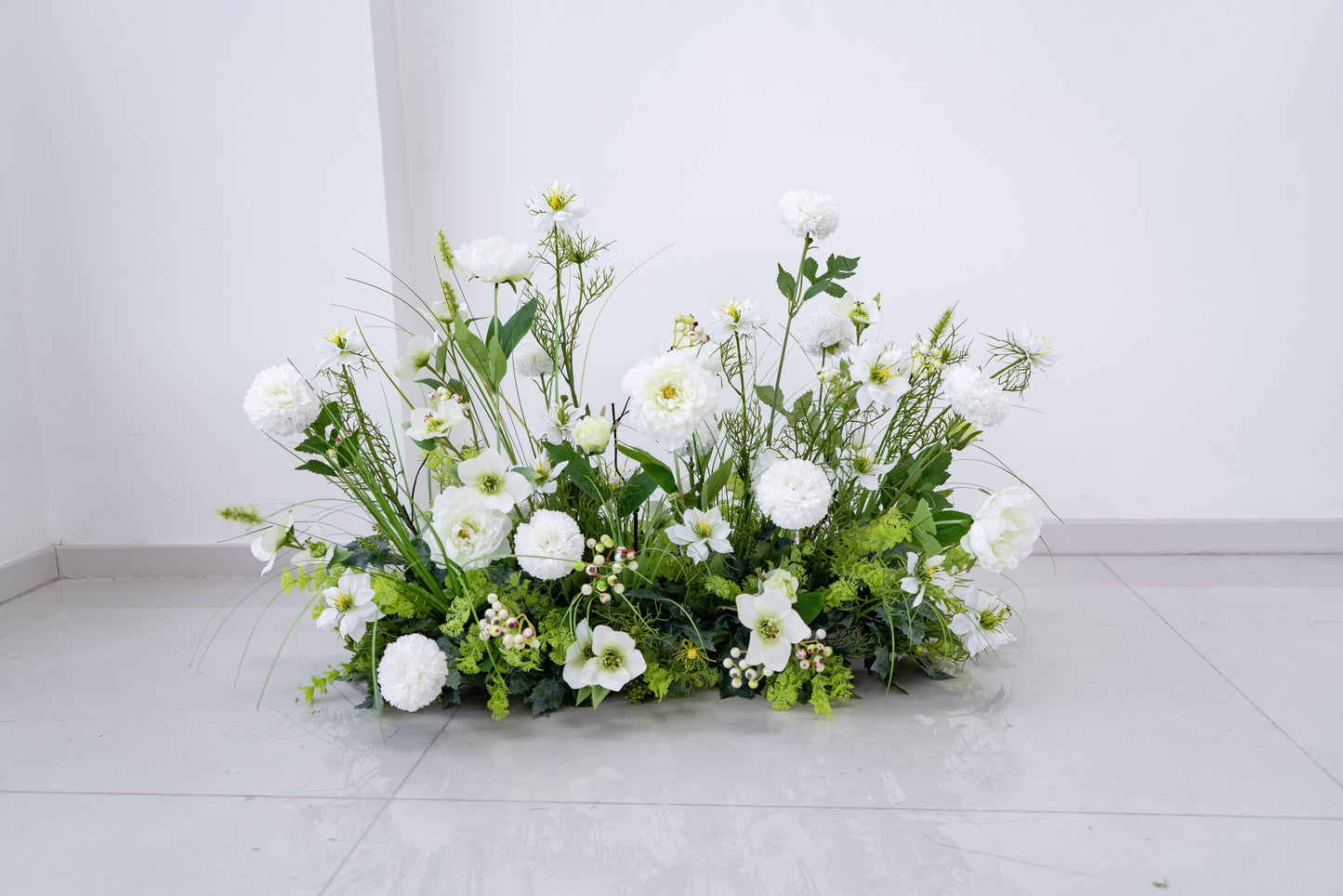 White & Greenery Floral Row – Wedding Aisle Decor