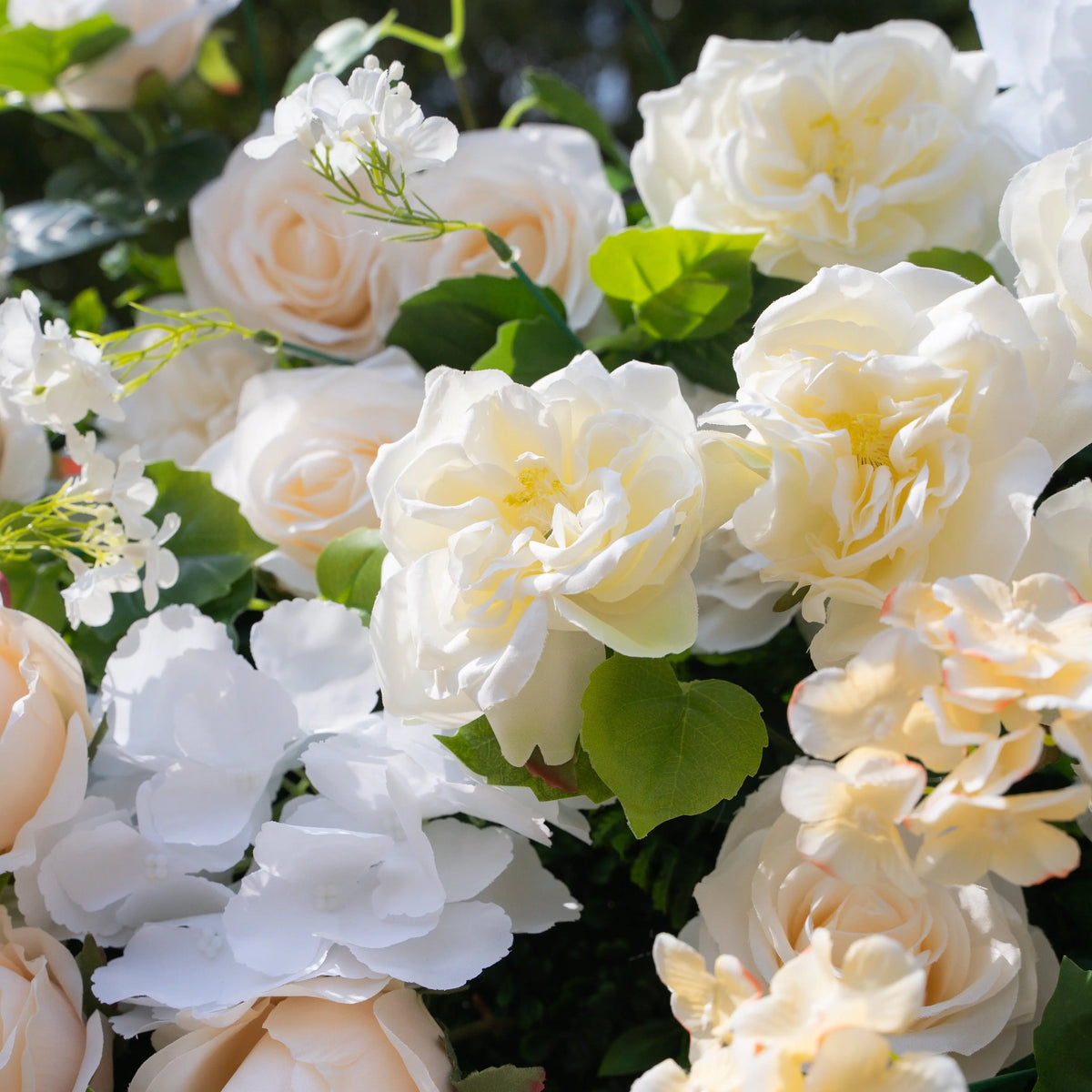 Artificial flower wall floral detail view