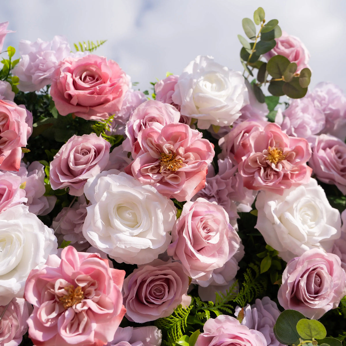Artificial flower wall floral detail view