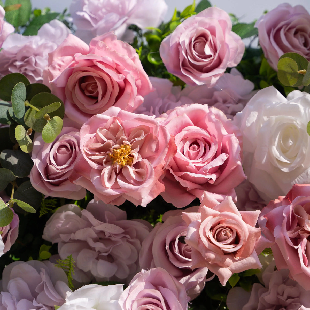 Artificial flower wall floral detail view