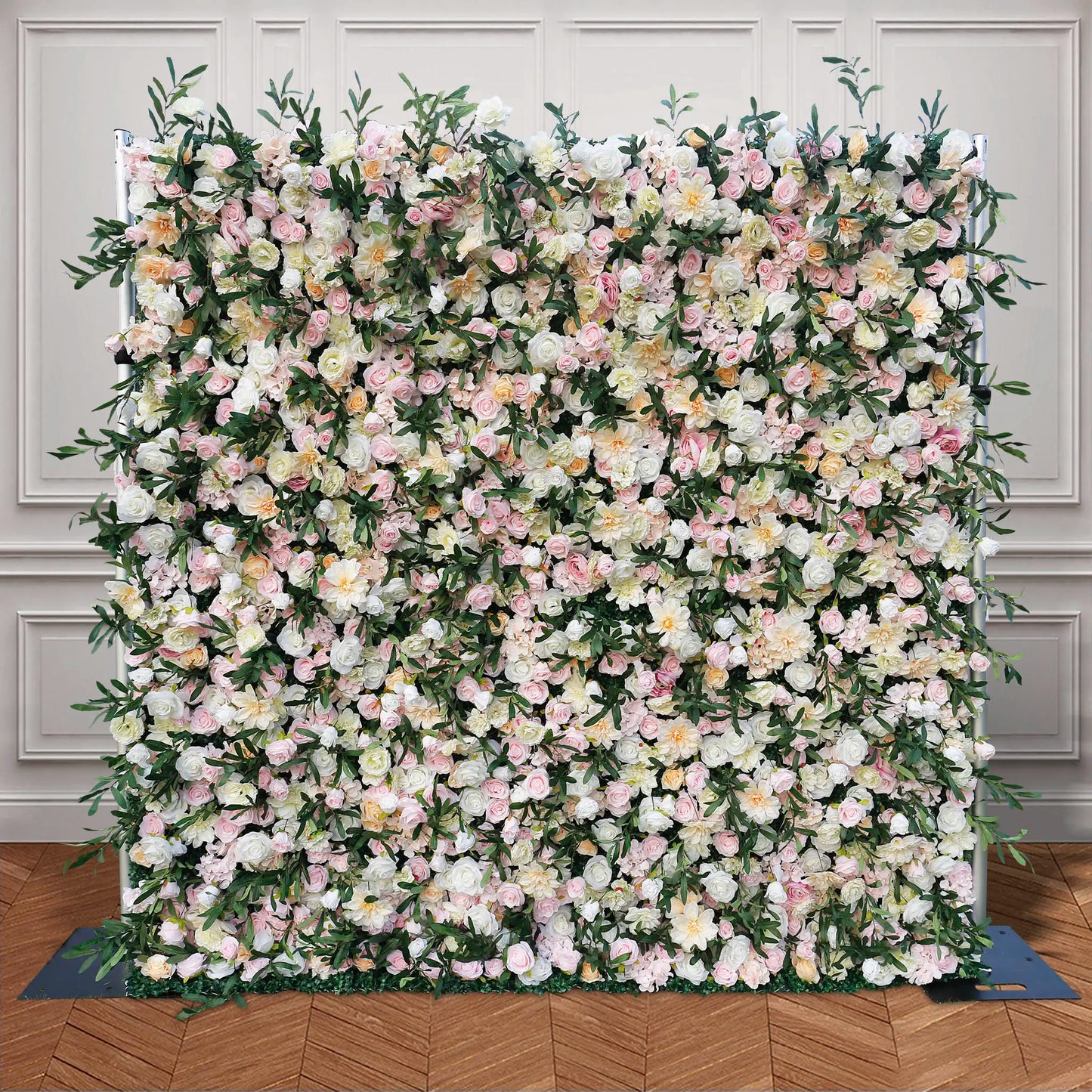 Rosy Wedding Backdrop Decor Green Leaves Pink Rose Fabric Cloth Flower Wall