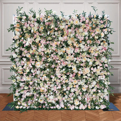 Rosy Wedding Backdrop Decor Green Leaves Pink Rose Fabric Cloth Flower Wall