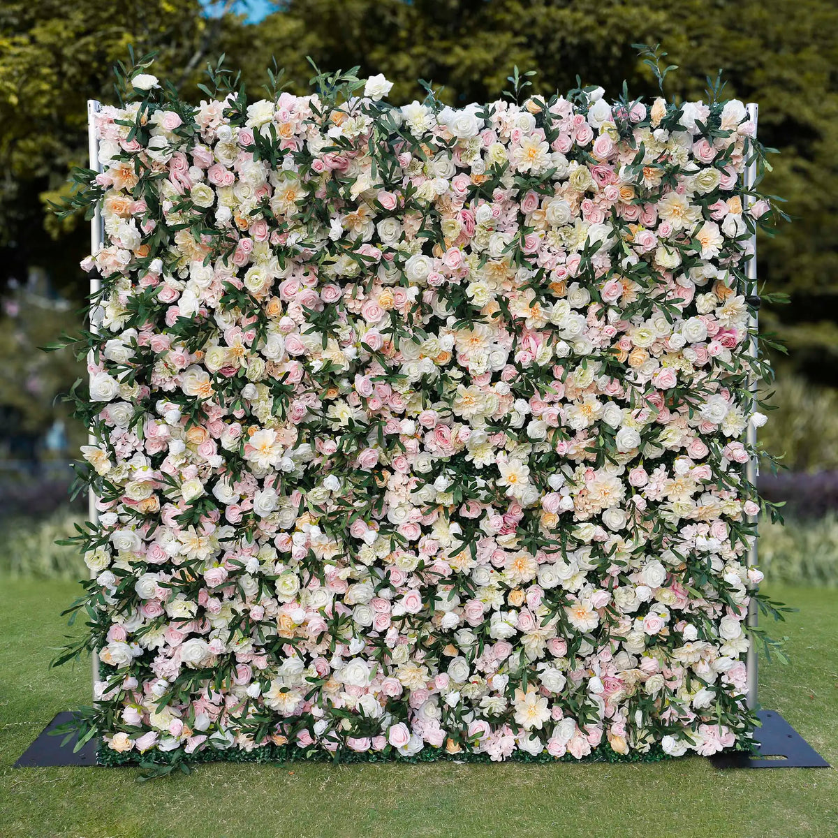 Rosy Wedding Backdrop Decor Green Leaves Pink Rose Fabric Cloth Flower Wall