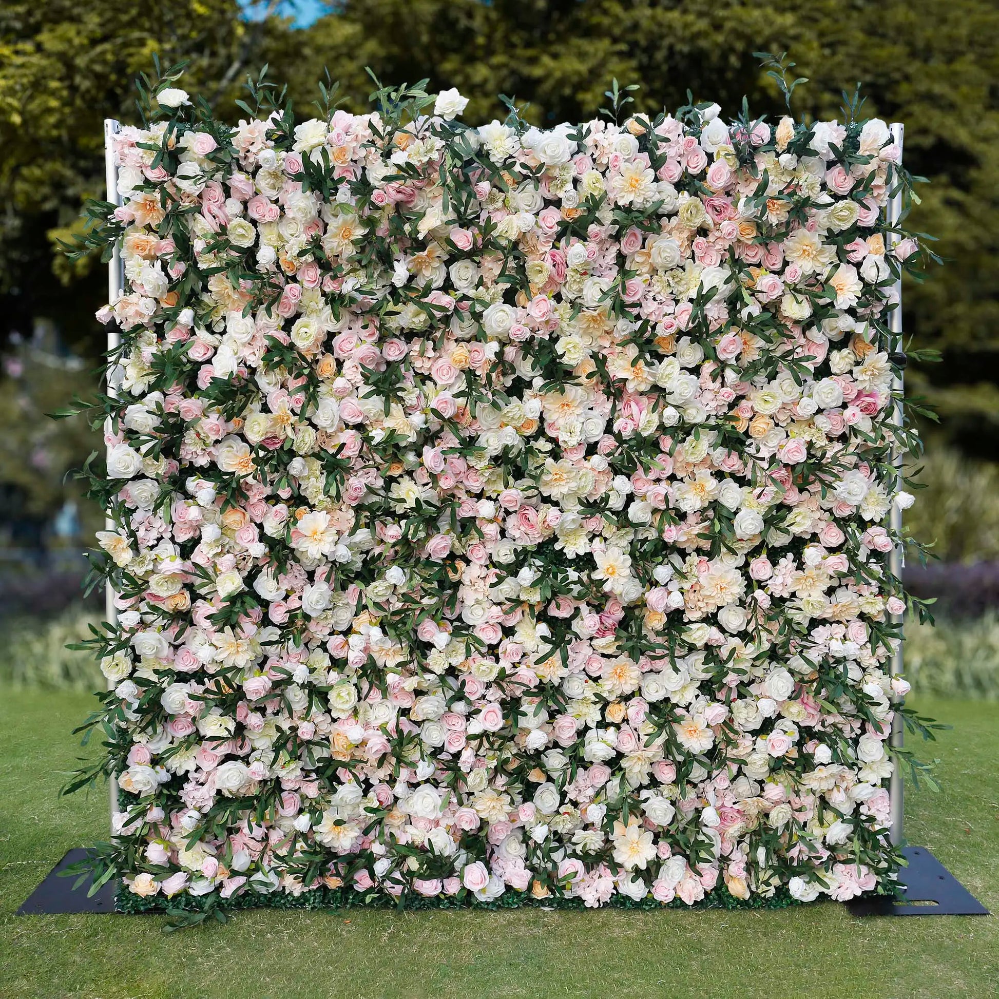 Rosy Wedding Backdrop Decor Green Leaves Pink Rose Fabric Cloth Flower Wall