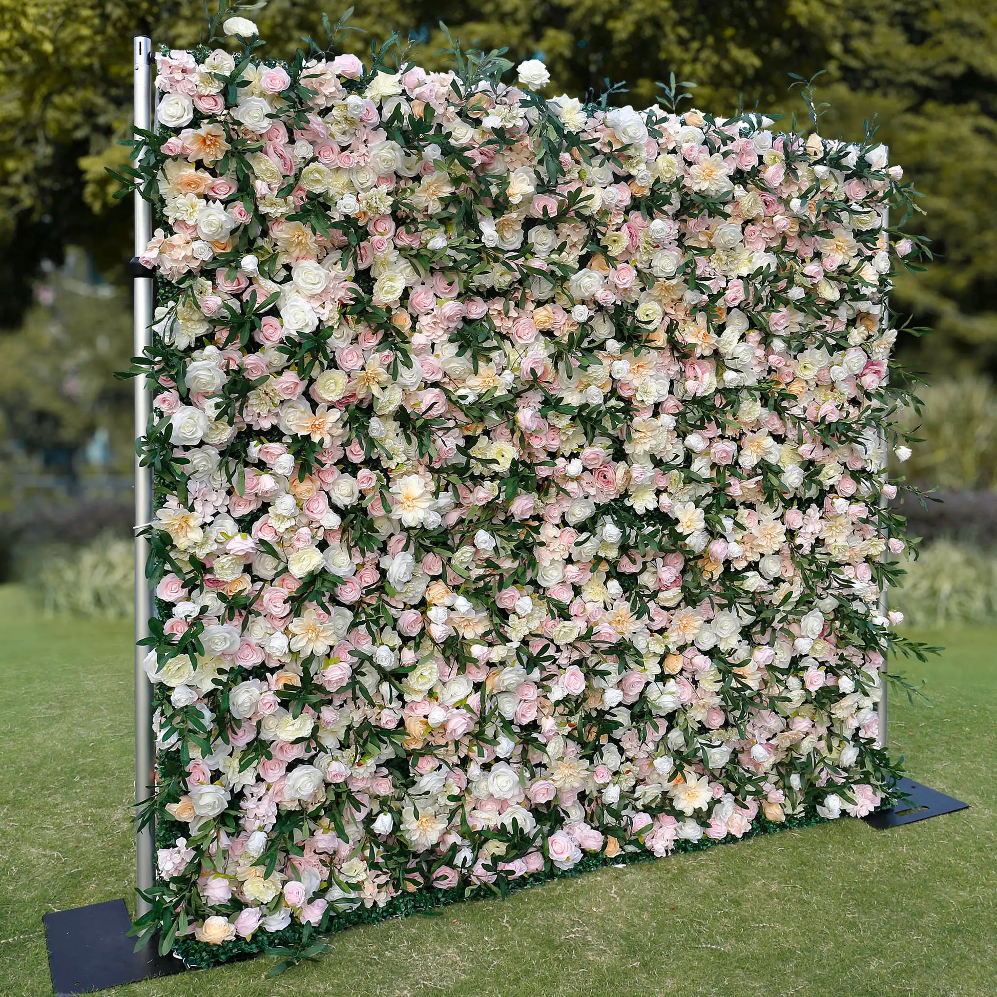 Rosy Wedding Backdrop Decor Green Leaves Pink Rose Fabric Cloth Flower Wall