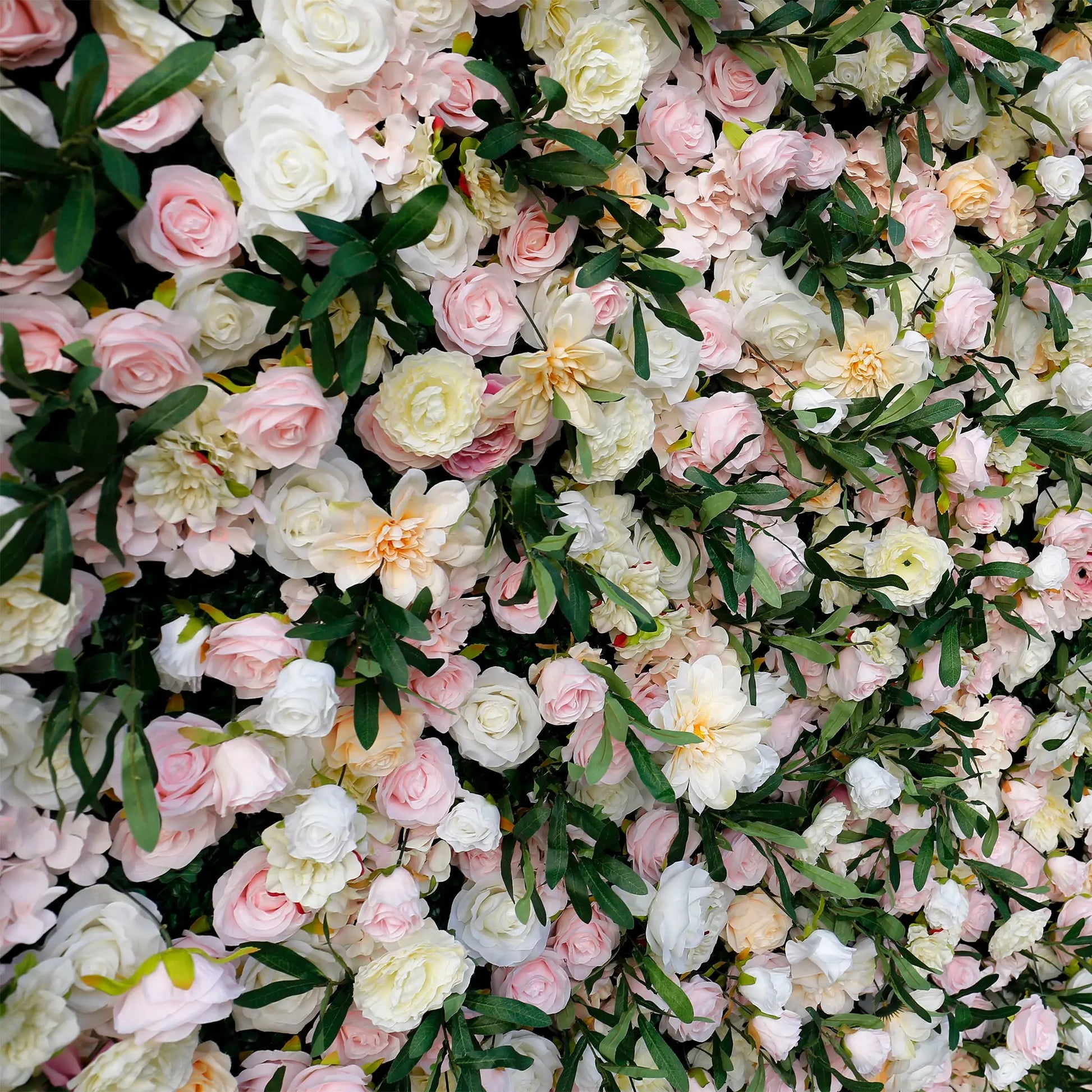 Rosy Wedding Backdrop Decor Green Leaves Pink Rose Fabric Cloth Flower Wall