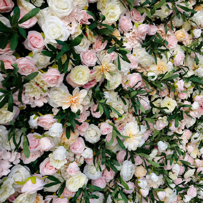 Rosy Wedding Backdrop Decor Green Leaves Pink Rose Fabric Cloth Flower Wall